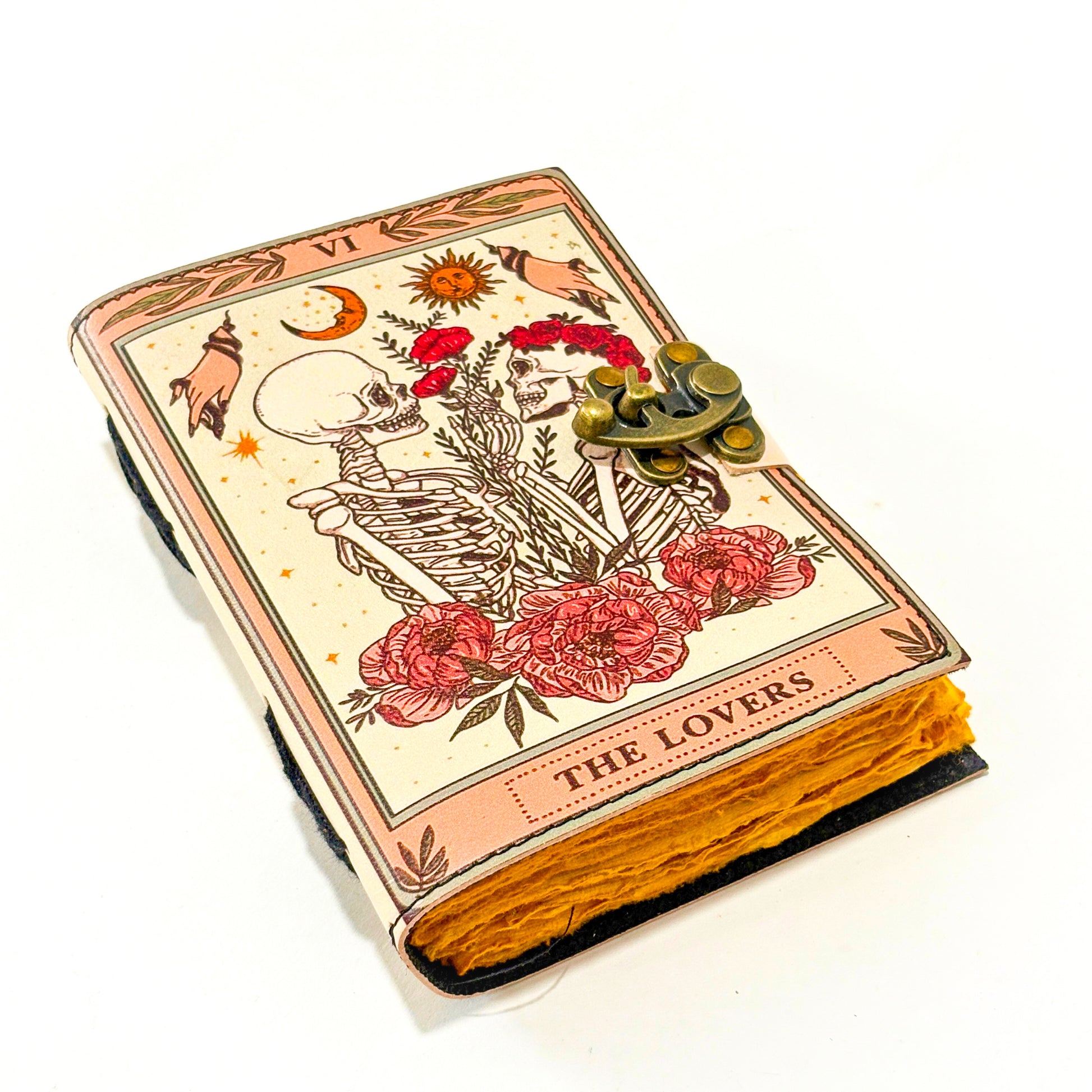 Vintage Tarot Journal – The Lovers Design | Refillable Handmade Diary with Lock for Writing, Sketching & Spiritual Notes