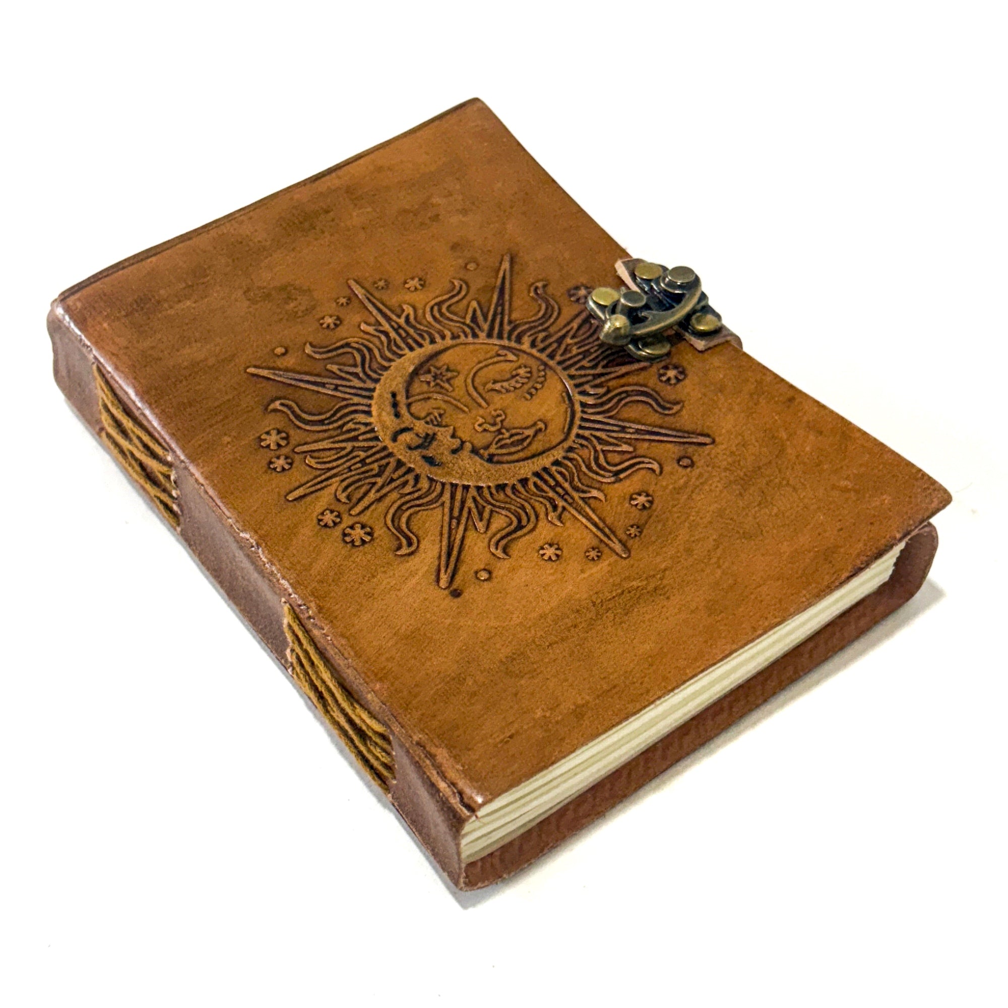 Sun and Moon Leather Journal - Handmade Vintage Diary with Clasp Lock