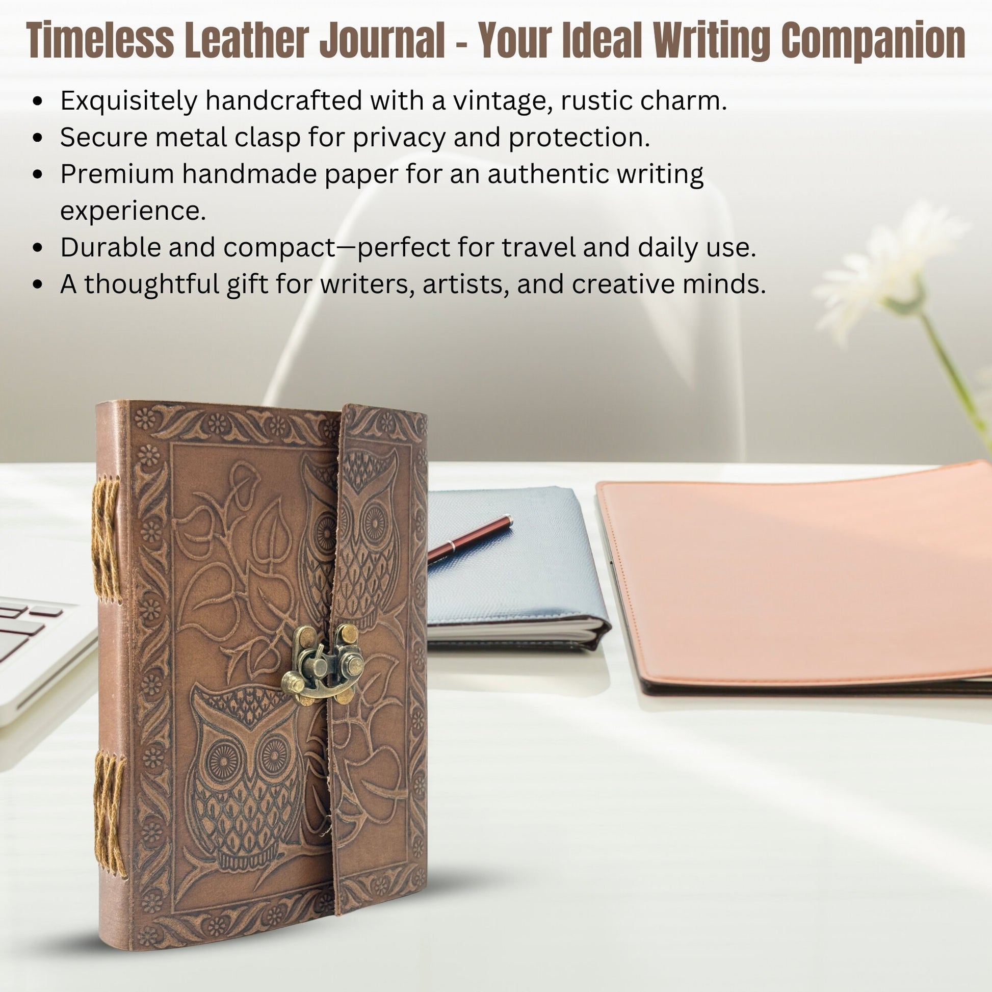 Handmade Owl Leather Journal – Vintage Journal | Antique Style Diary | Rustic Journal for Writing