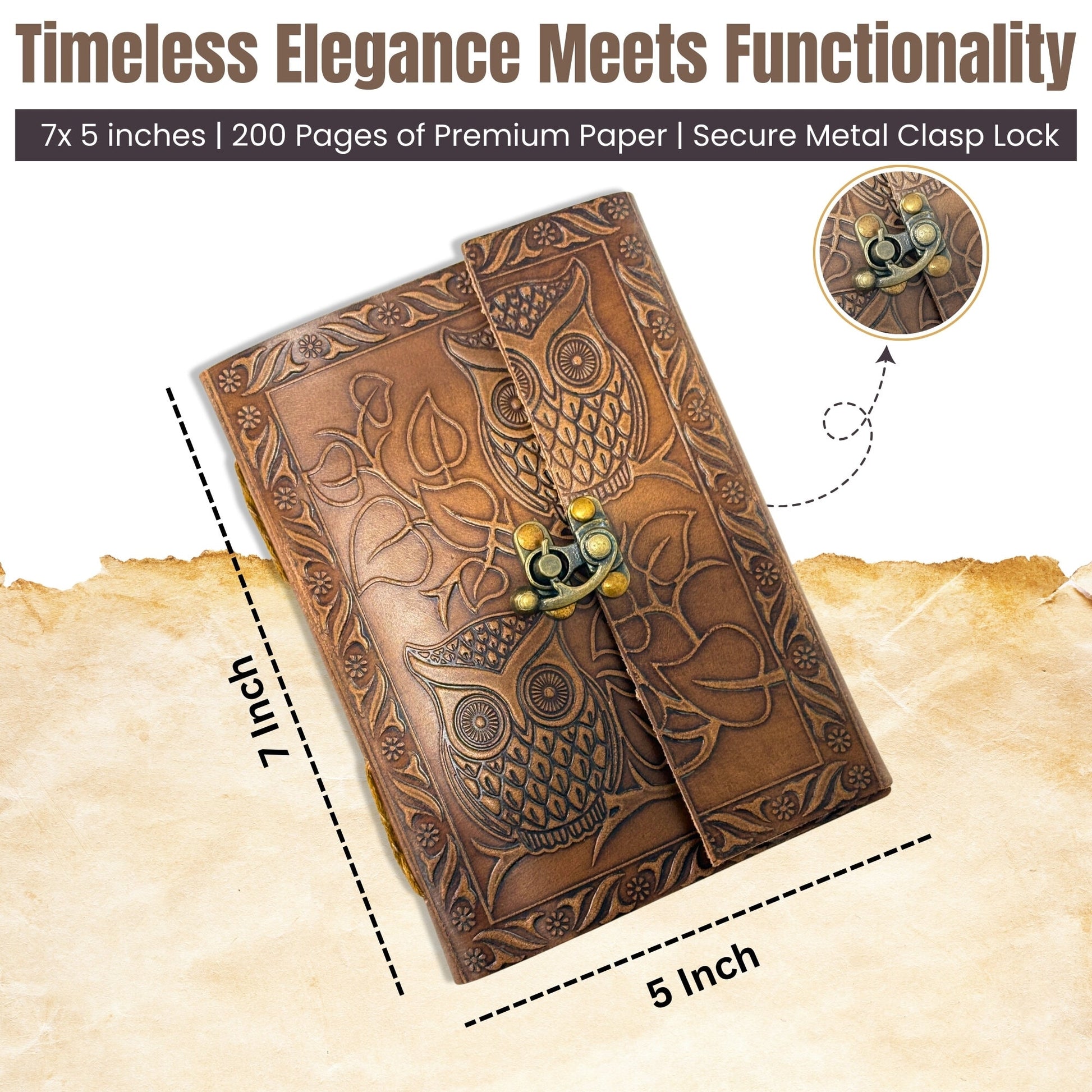 Handmade Owl Leather Journal – Vintage Journal | Antique Style Diary | Rustic Journal for Writing