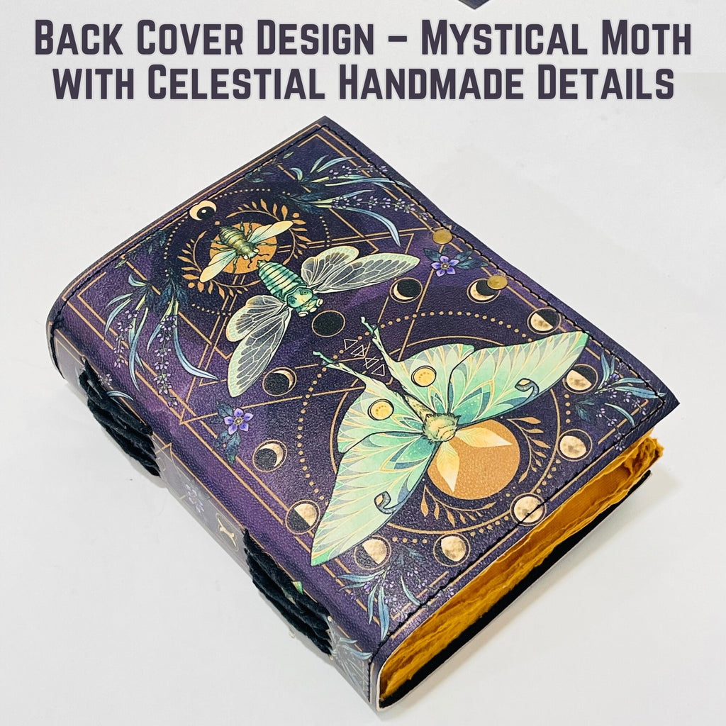 Handcrafted Moon Moth Journal – Vintage Leather Diary with Lock | Refillable Handmade Sketchbook for Writing & Spiritual Notes