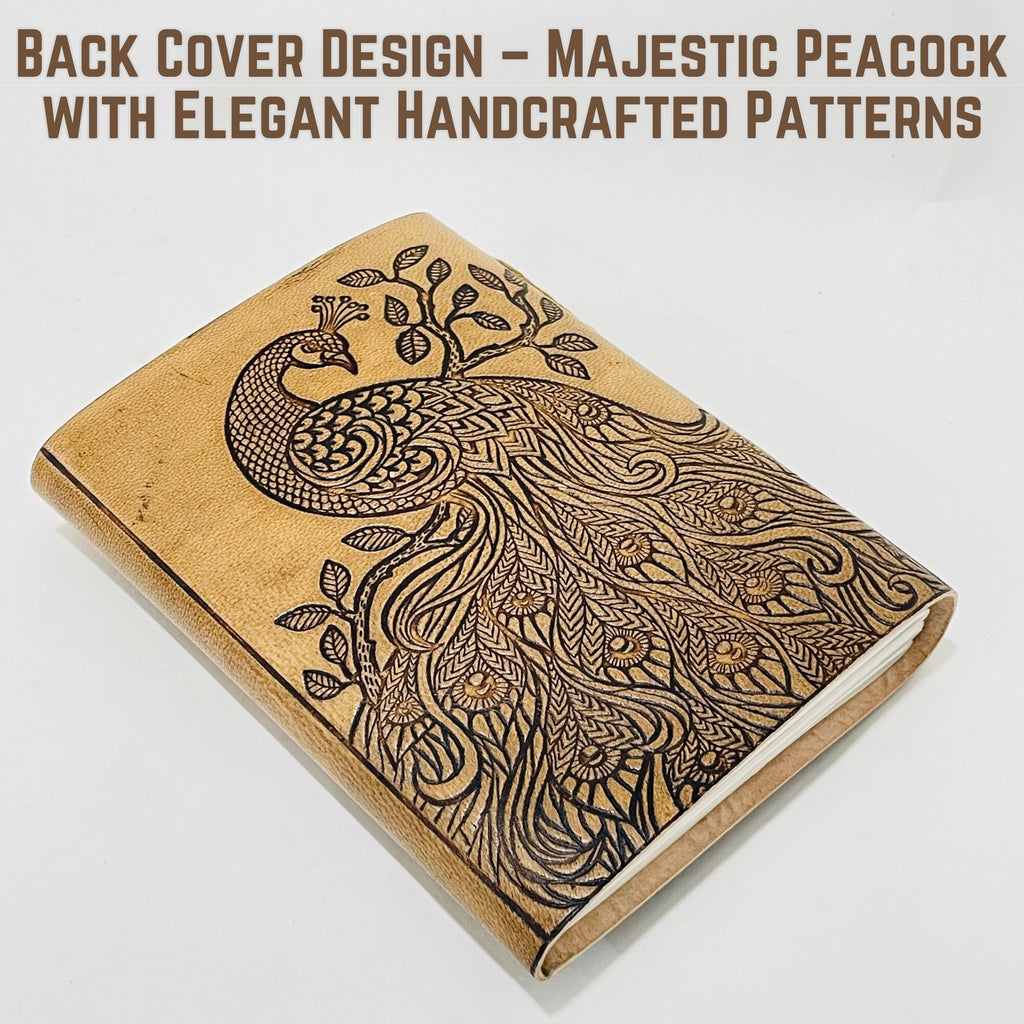 Elegant Peacock Leather Journal – 7x5” Handmade Notebook with Lock